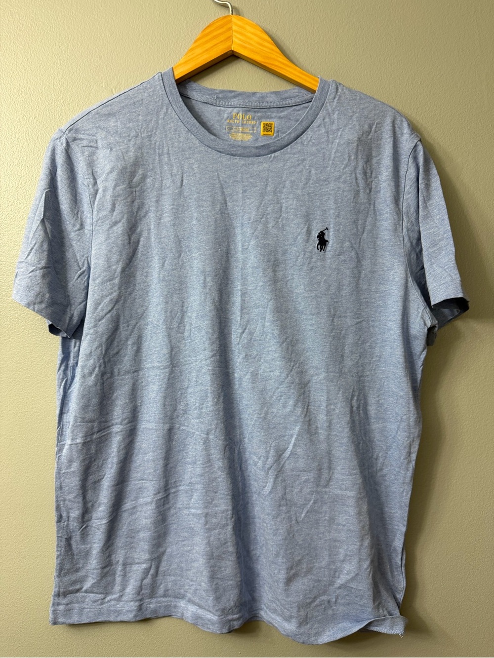 Polo by Ralph Lauren Men’s Heather Light Blue Crewneck Tee with Pony Logo large